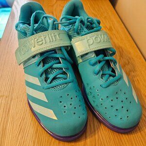 Adidas Powerlift lifting shoes, women's size 8.5 EUC, teal and purple